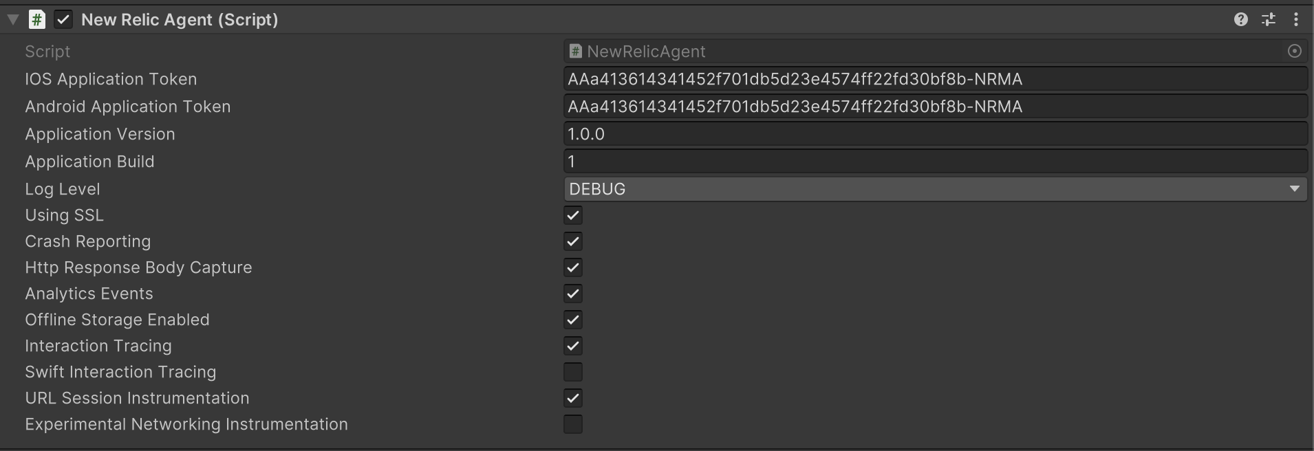 Screenshot of the Unity editor to configure settings