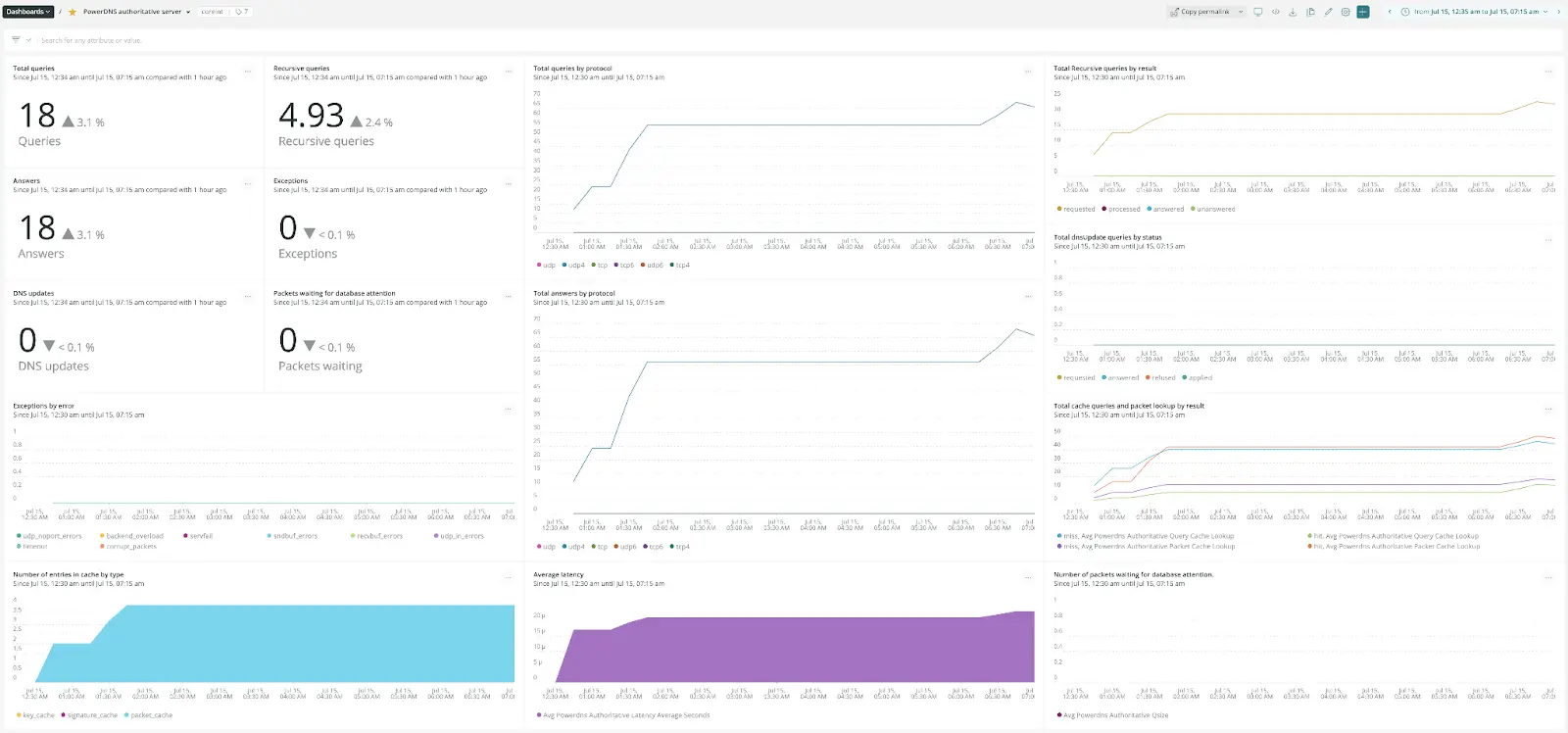 A screenshot of the PowerDNS dashboard.