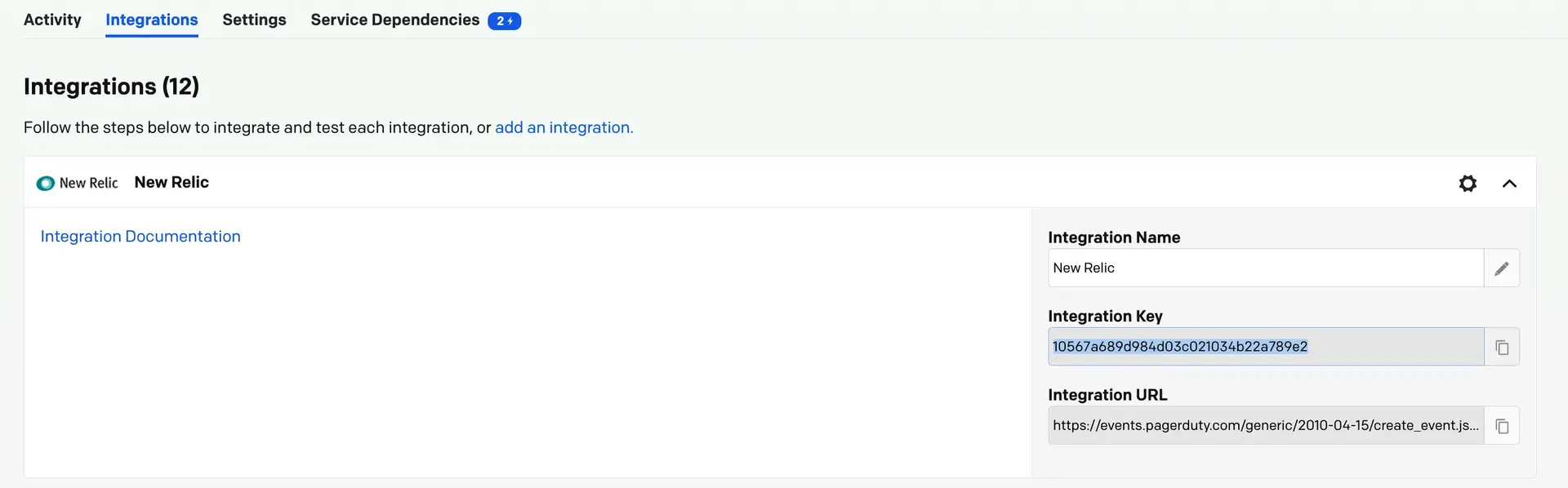 New Relic integration key.