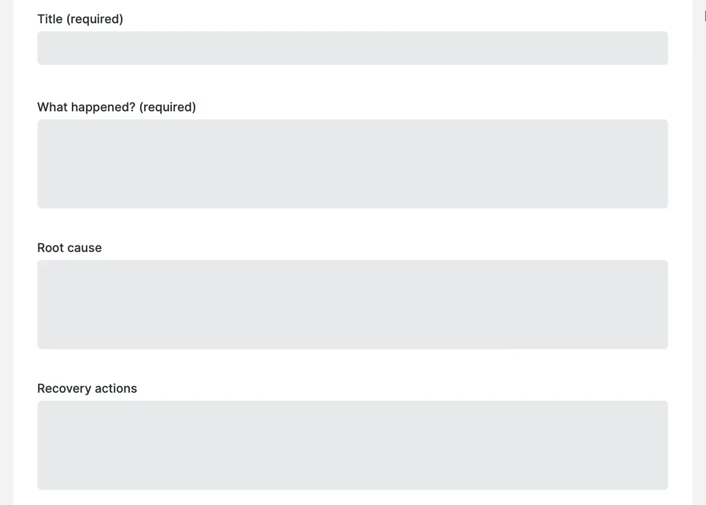 A screenshot of the postmortem reporting free text fields