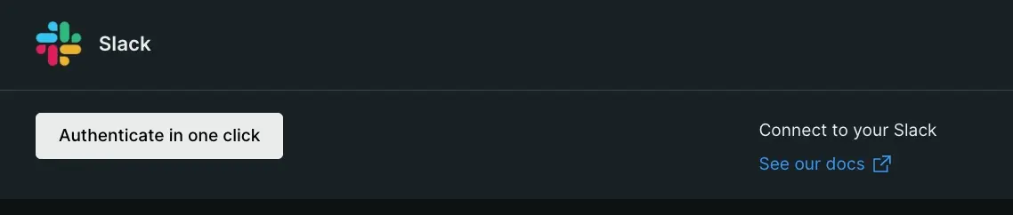 A screenshot of the one-click Slack authentication.