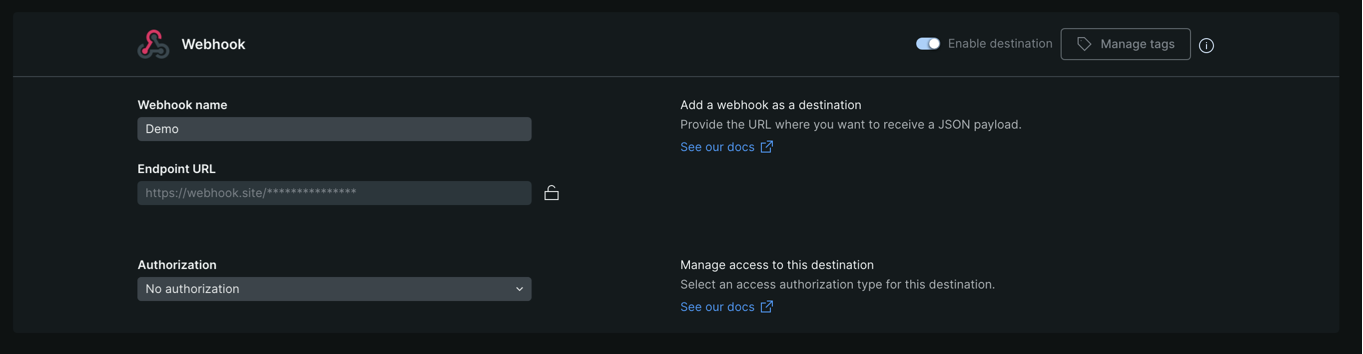 Webhook destination secure URL