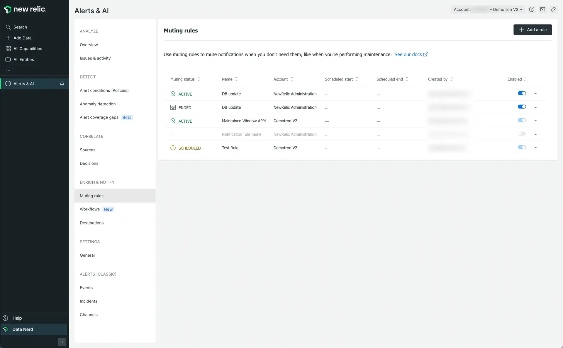 Manage muting rules