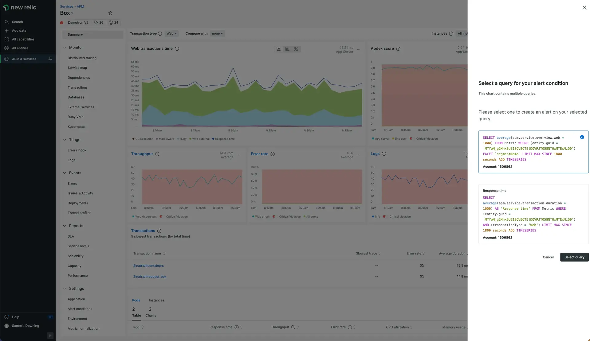 Screenshot showing you the NRQL alert condition builder pre-populated with your query.