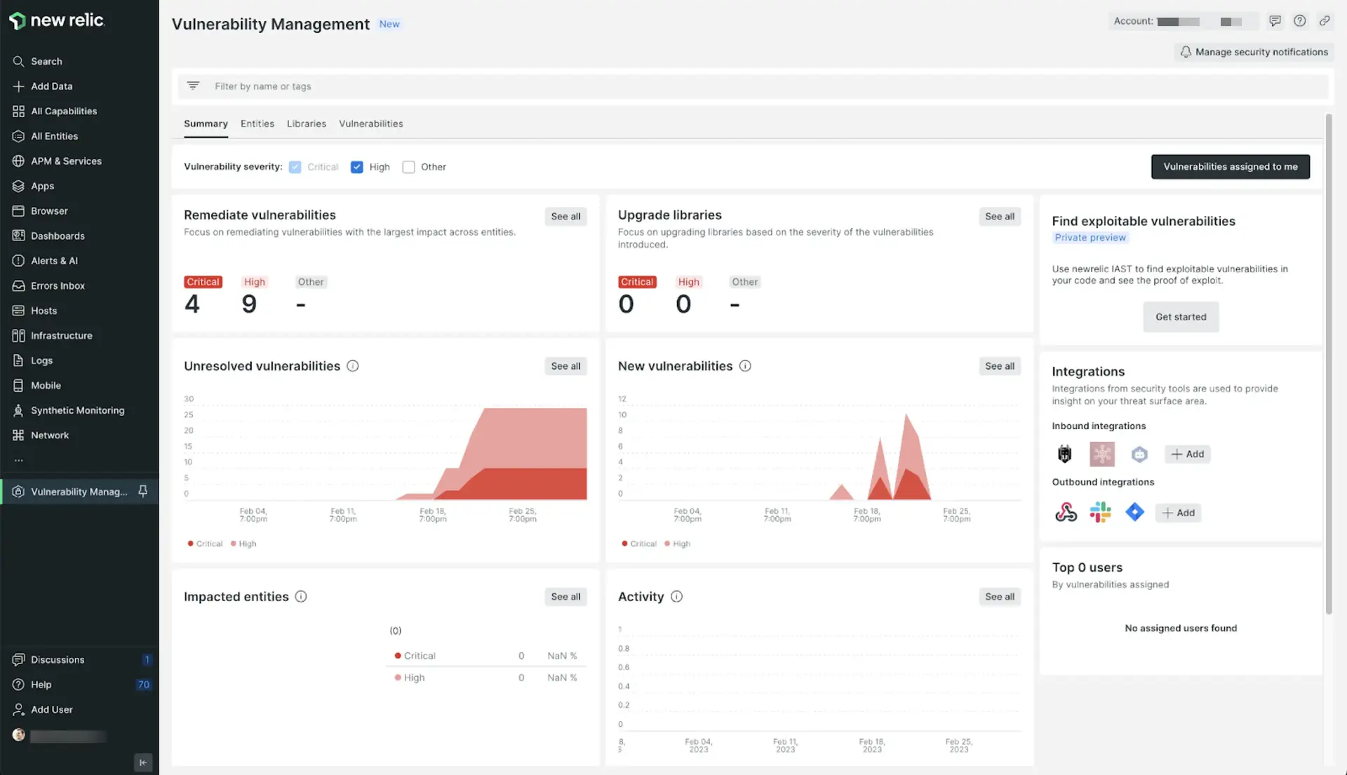 Vulnerability management screen