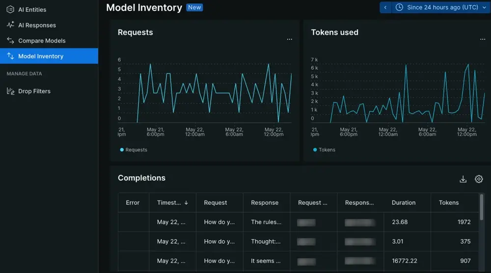 A screenshot of the model inventory page