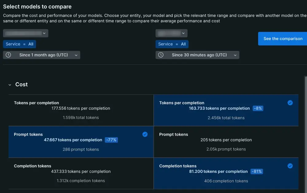 A screenshot of model comparison