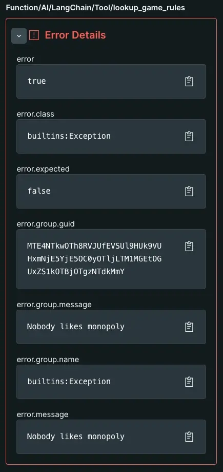 A screenshot that shows error details 