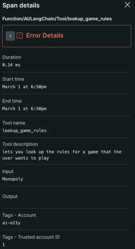 A screenshot that shows span details 