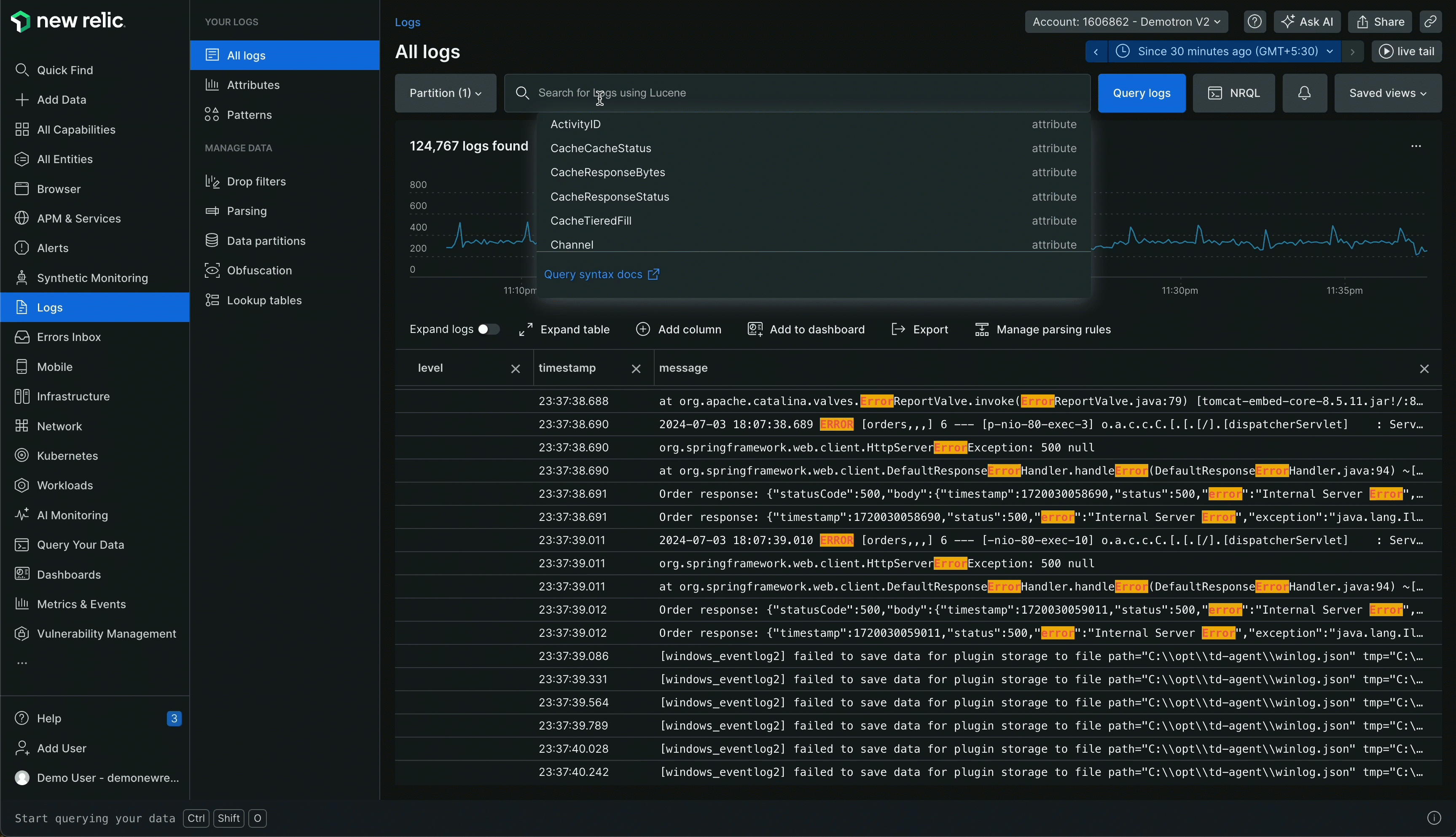 A gif showing how to use New Relic AI in the UI