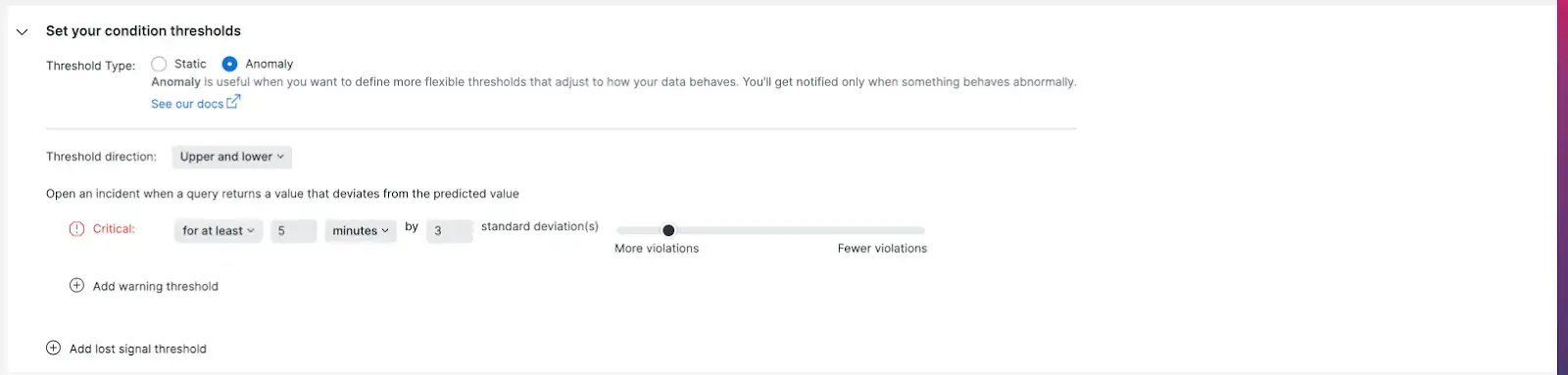 A screenshot demonstrating how to configure custom anomalies