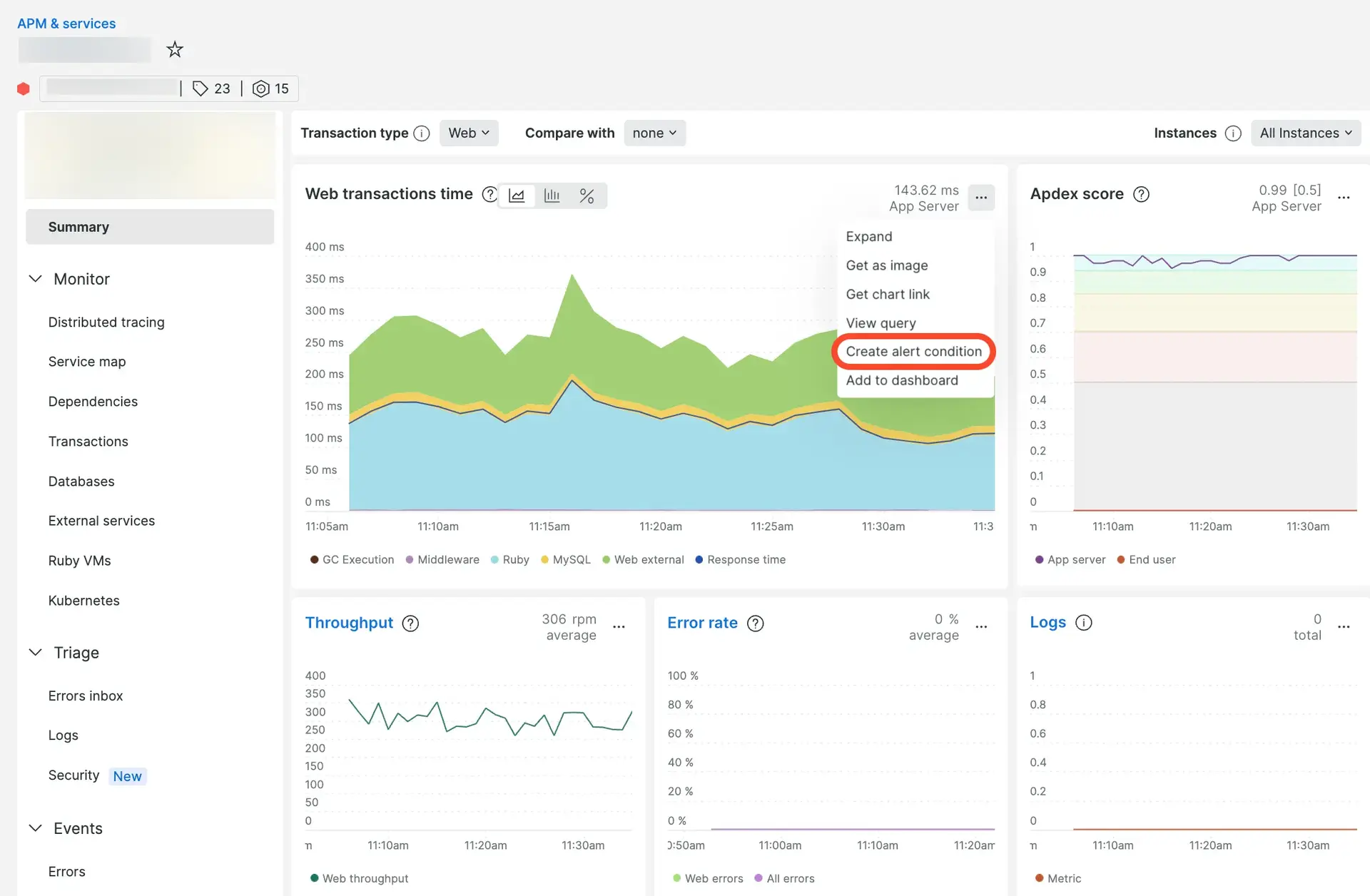 A screenshot depicting how to create an alert condition from a chart