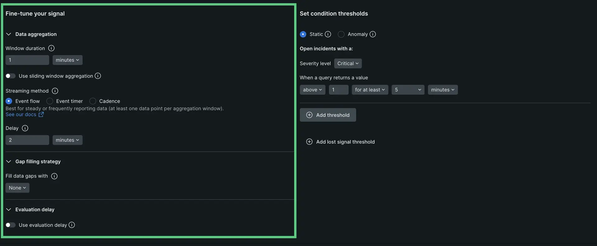 A screenshot depicting advanced signal settings.