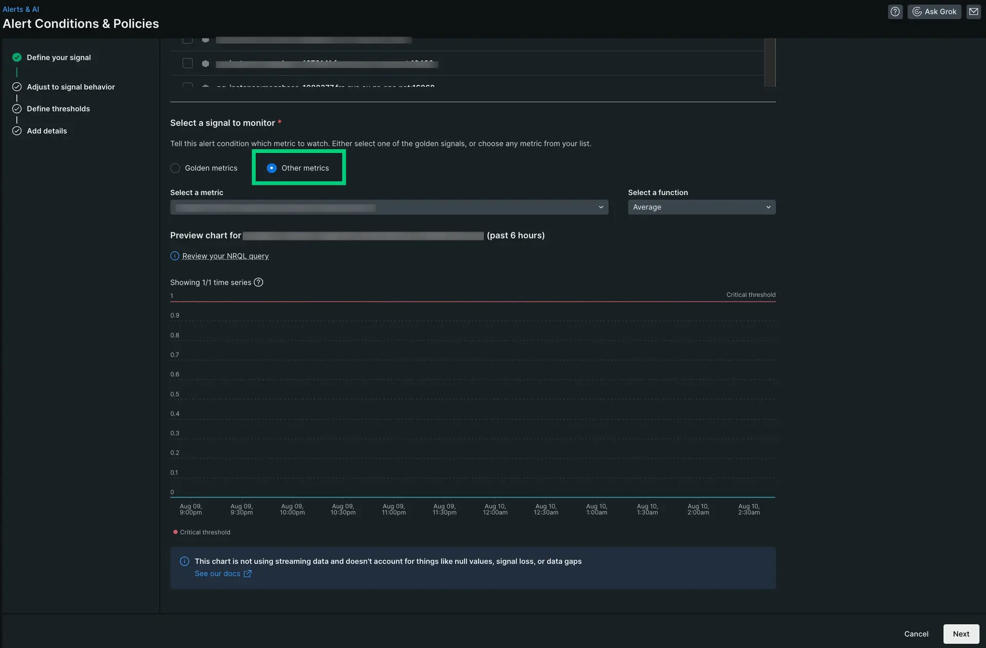 A screenshot displaying the other metrics option