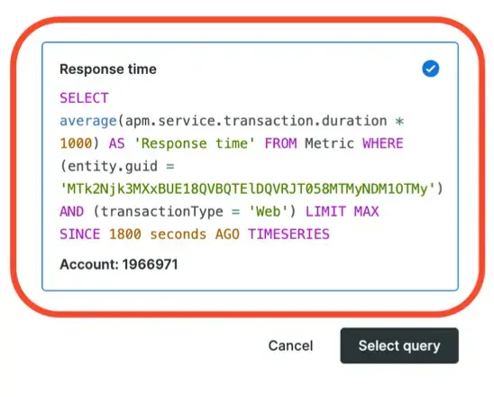 A screenshot demonstrating how to choose your query