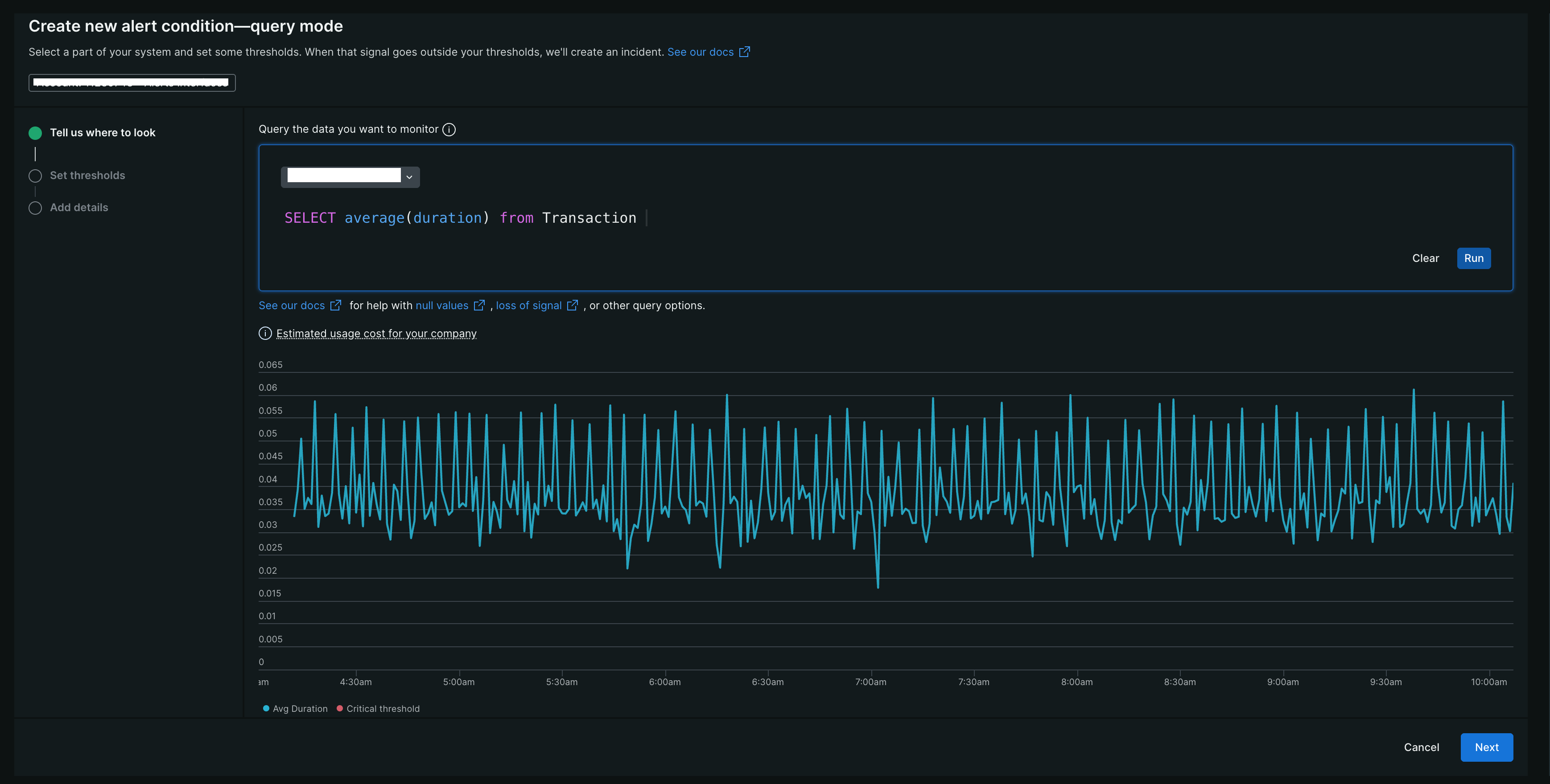 A screenshot showing a user how to set the signal behavior for an alert condition.