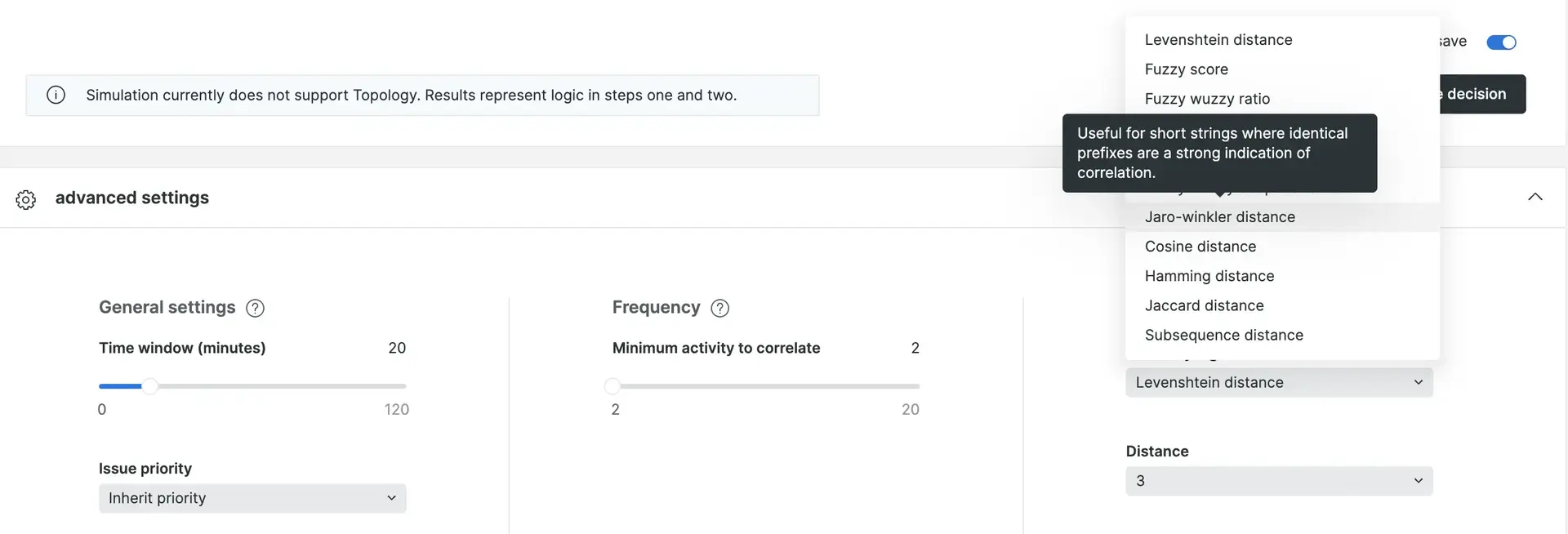 A screenshot of the decision builder showing how to configure advanced settings.