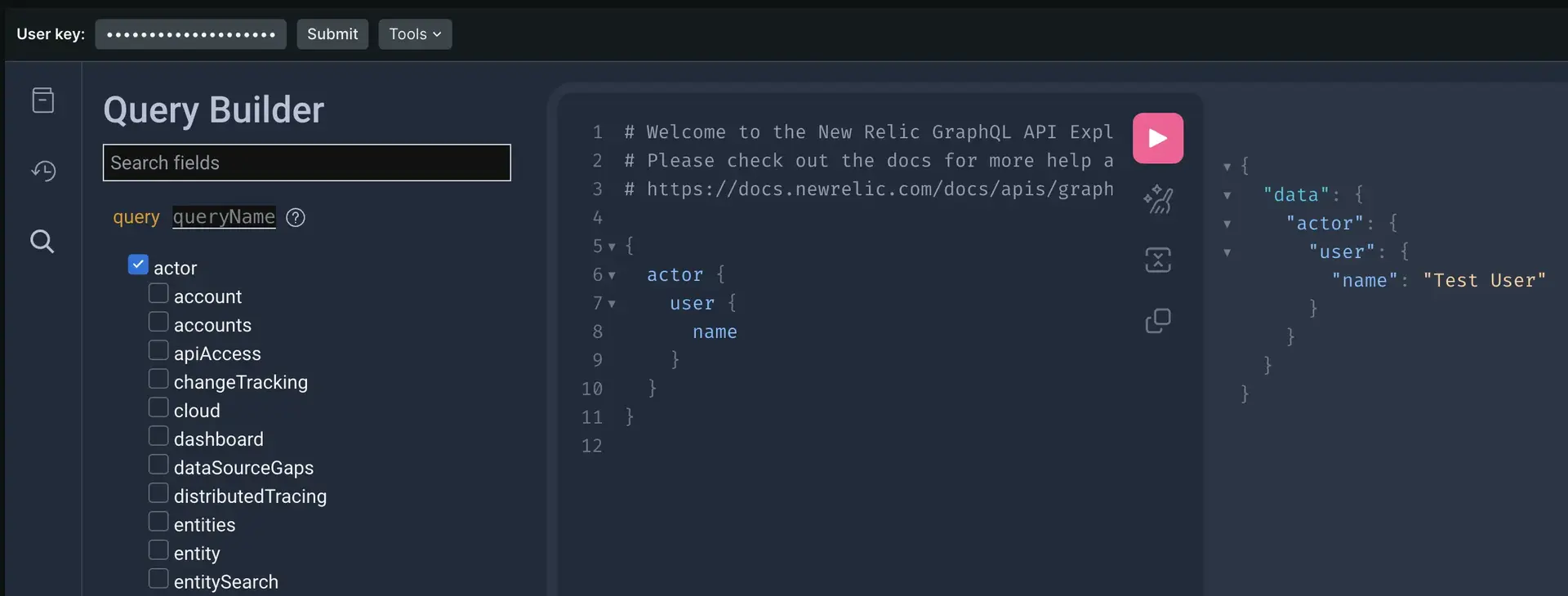 A screenshot of the Nerdgraph API