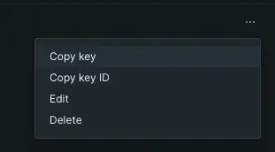 Screenshot of the copy key options