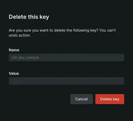 Screenshot of delete key option