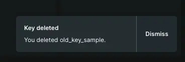 Screenshot showing the confirmation of a deleted key