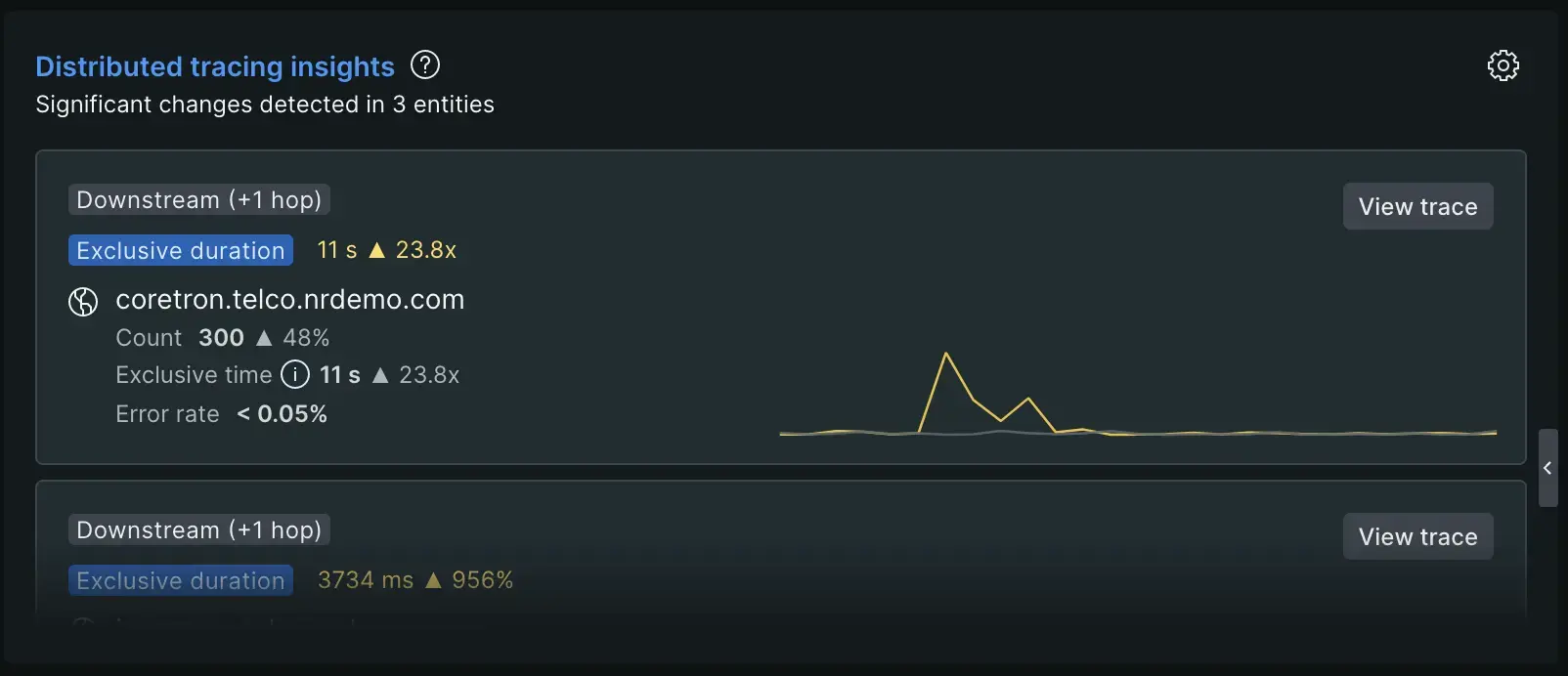 A screenshot depicting distributed tracing information on the APM summary page