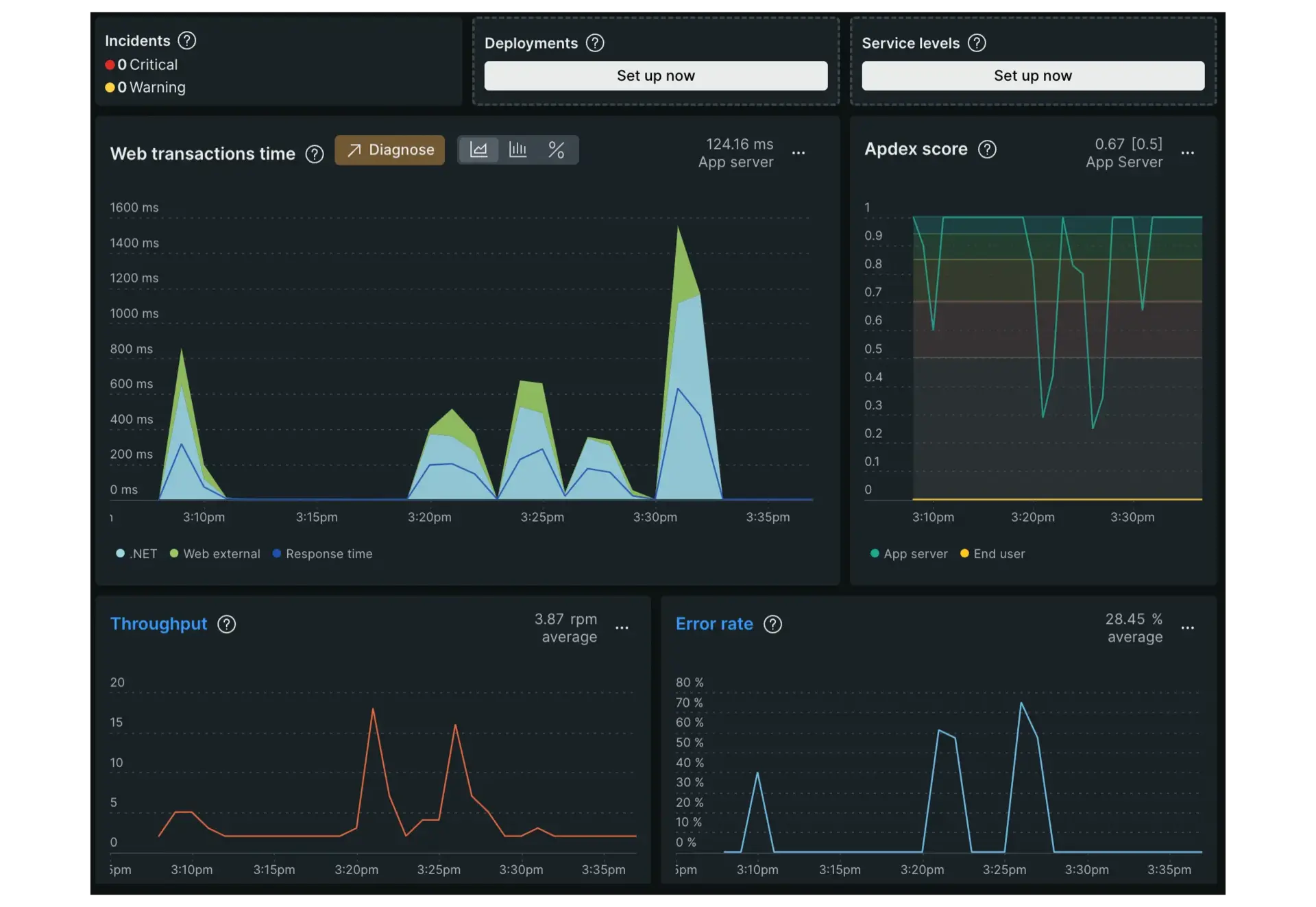 An image displaying New Relic's APM monitoring page