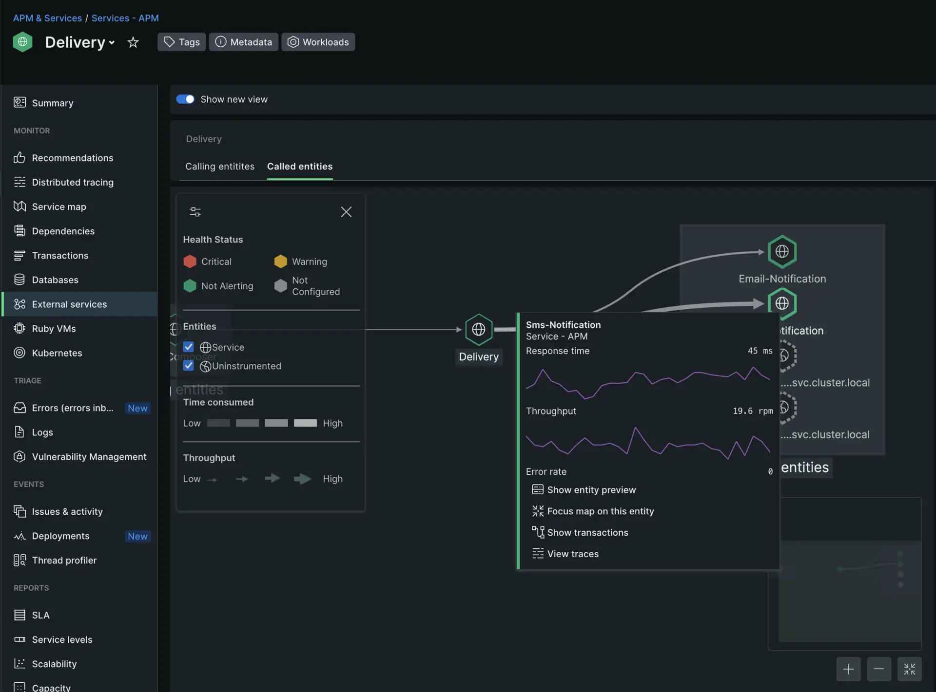 Screenshot showing the hover view of map entities