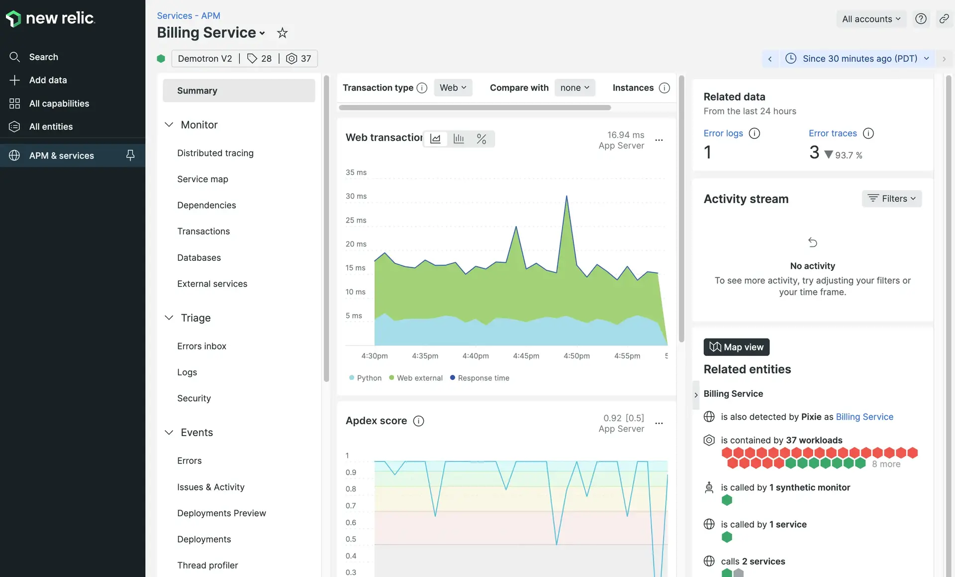 Screenshot showing an overview of the .NET agent in the UI