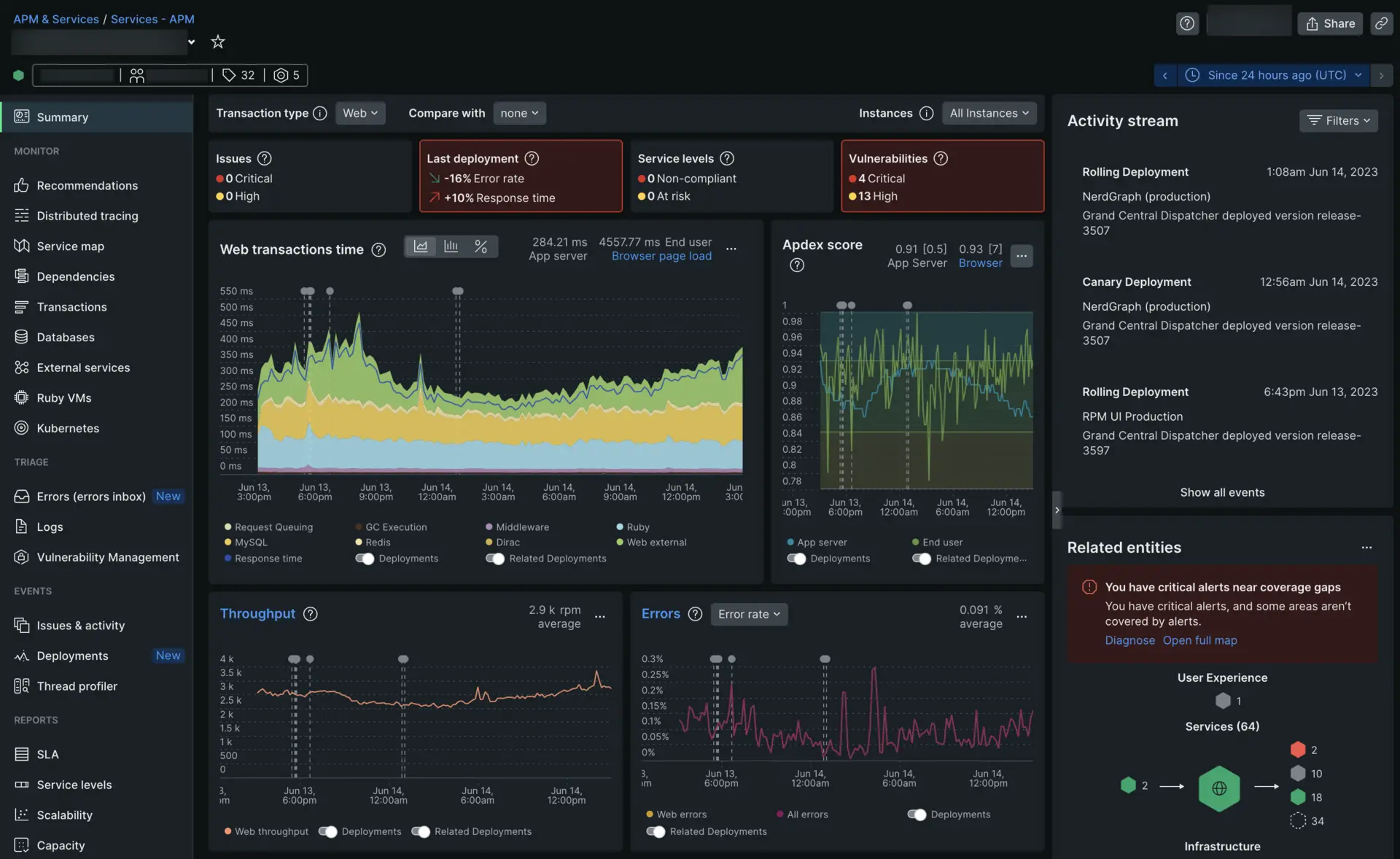 A screenshot depicting the APM summary page.