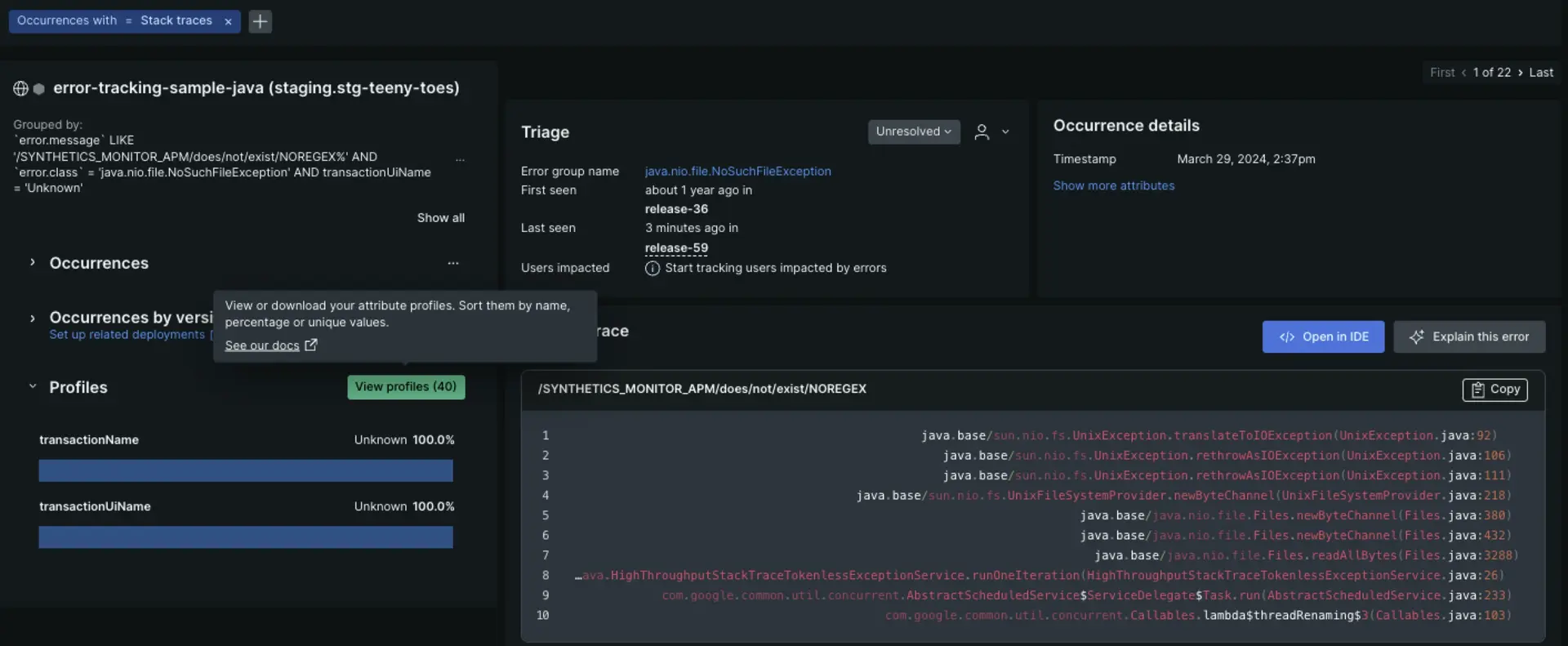 A depiction of error profiles in the UI