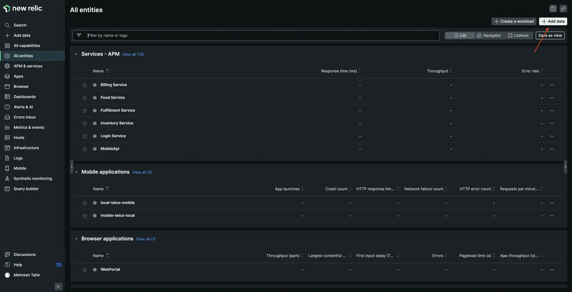 Screenshot of the Integrations & Agents button in the UI