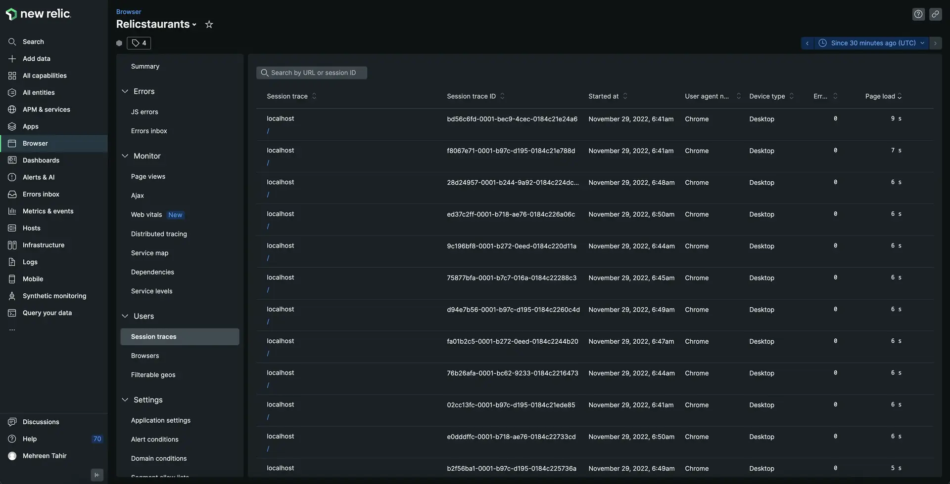 sorted session traces