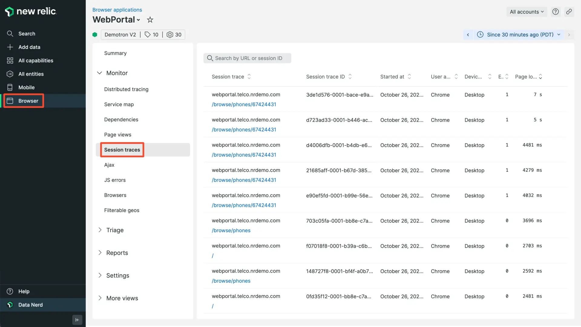 A screenshot of error details in a browser session trace