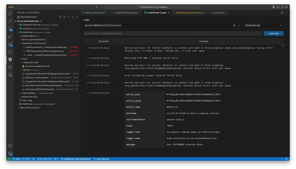 An image showing how to search logs.