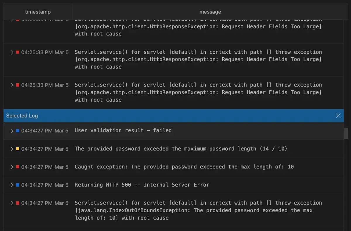 A screenshot of surrounding logs