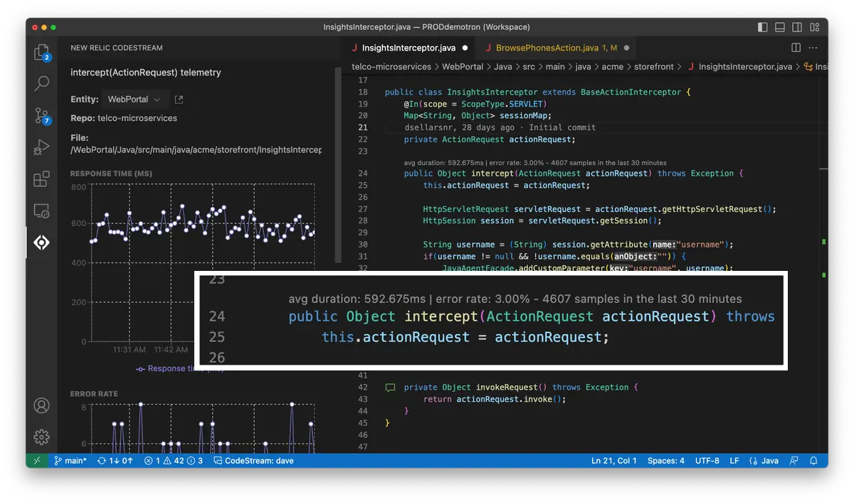 An image showing code-level metrics in the editor.