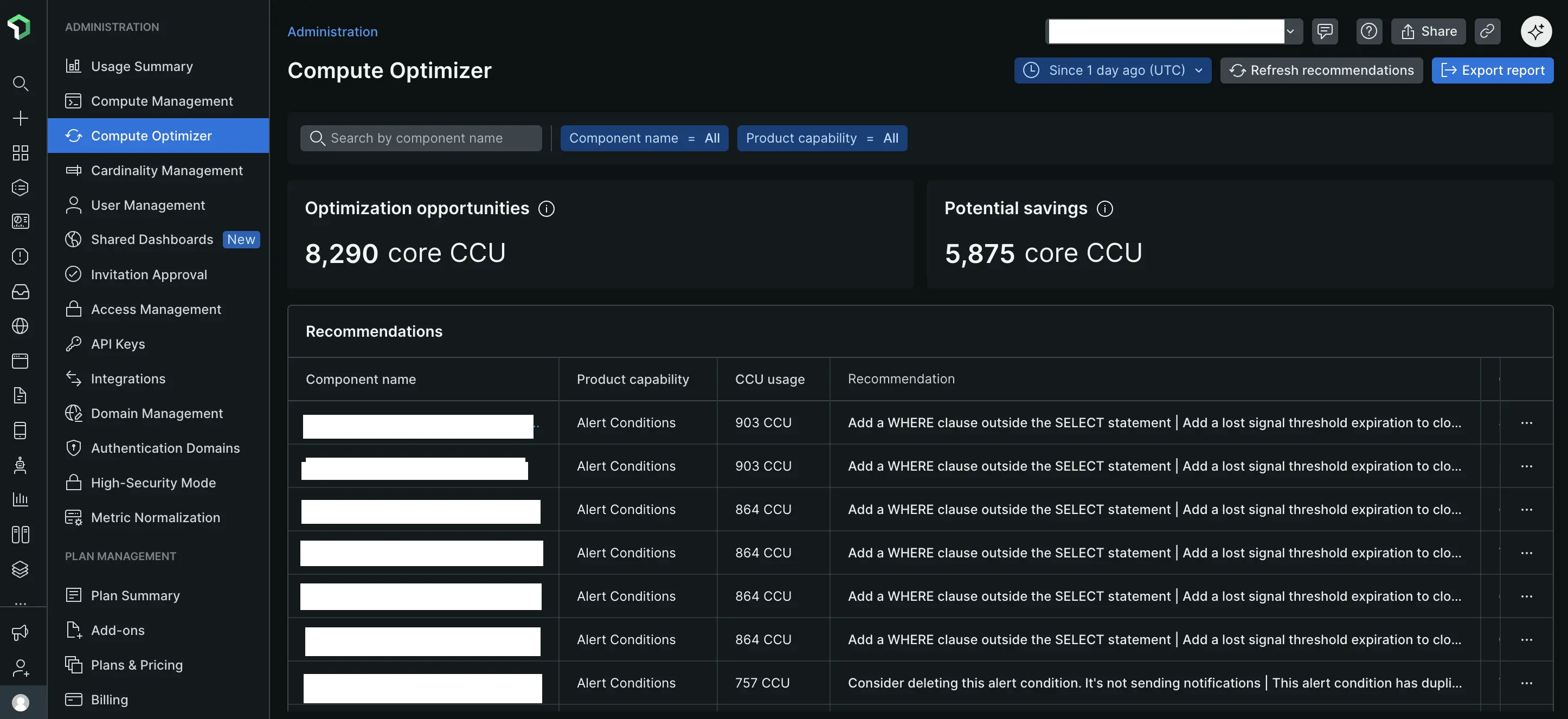 Compute optimizer dashboard Image of the compute optimizer dashboard