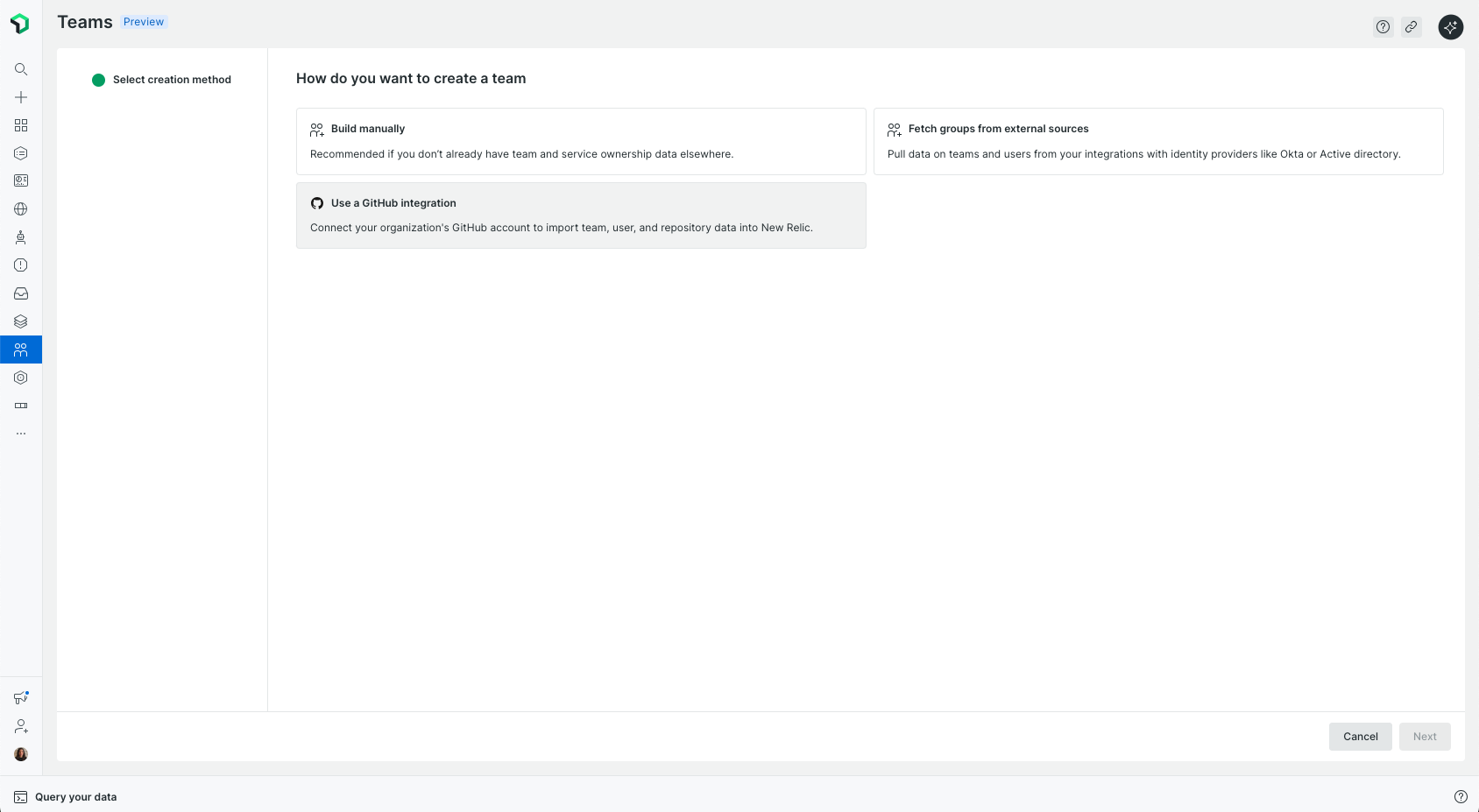 Screenshot showing the GitHub option Screenshot showing the GitHub option