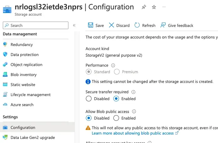 Disabling public access to the blobs/containers in the Storage account