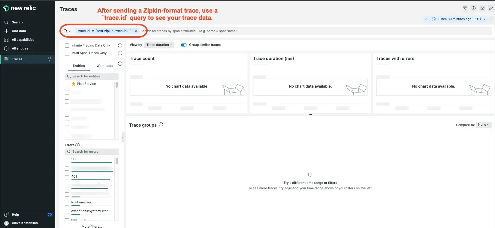 Distributed Tracing Zipkin Integration Searching for sample trace