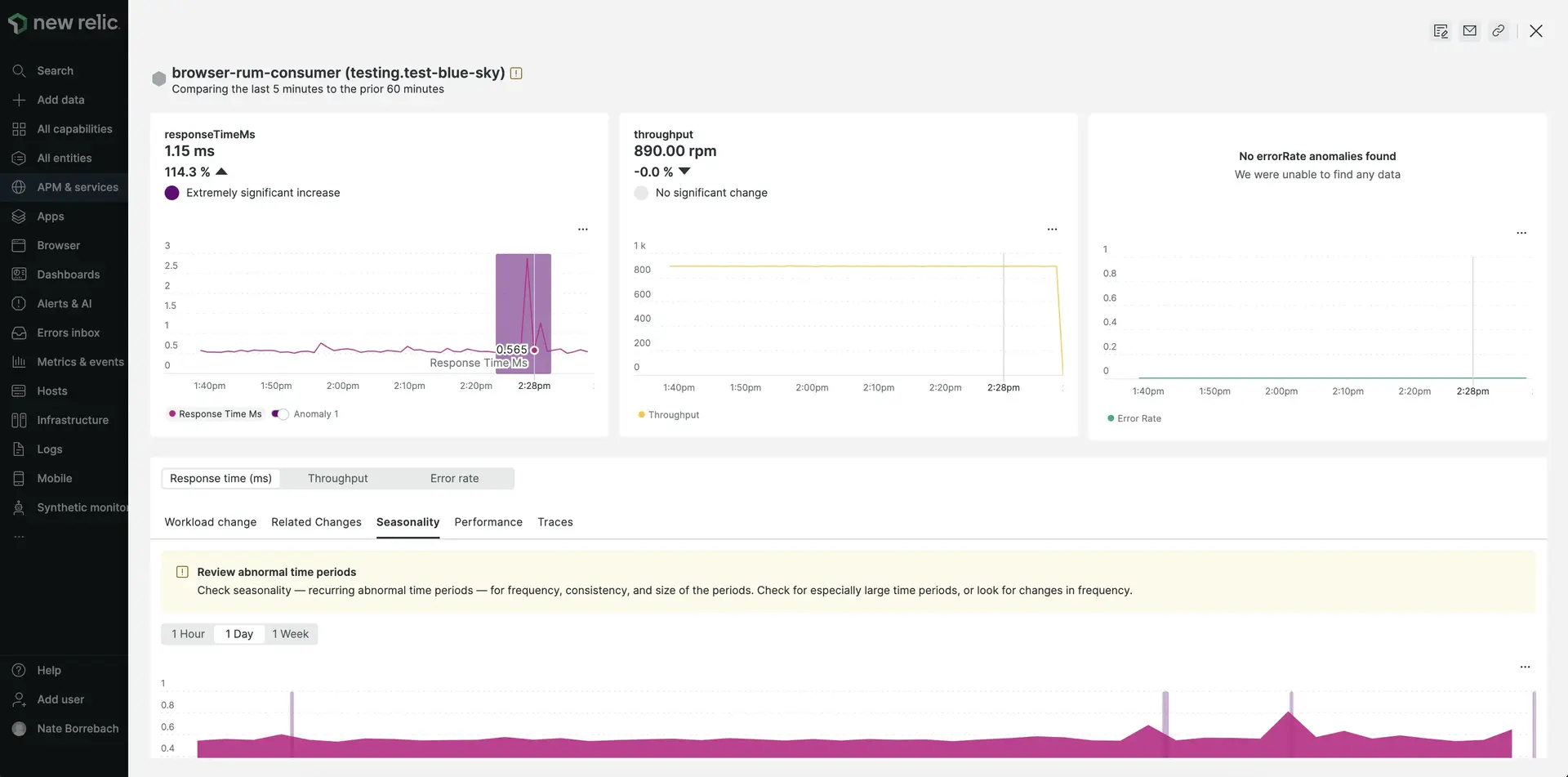 A screenshot of the Lookout diagnosis nerdlet launched from APM.