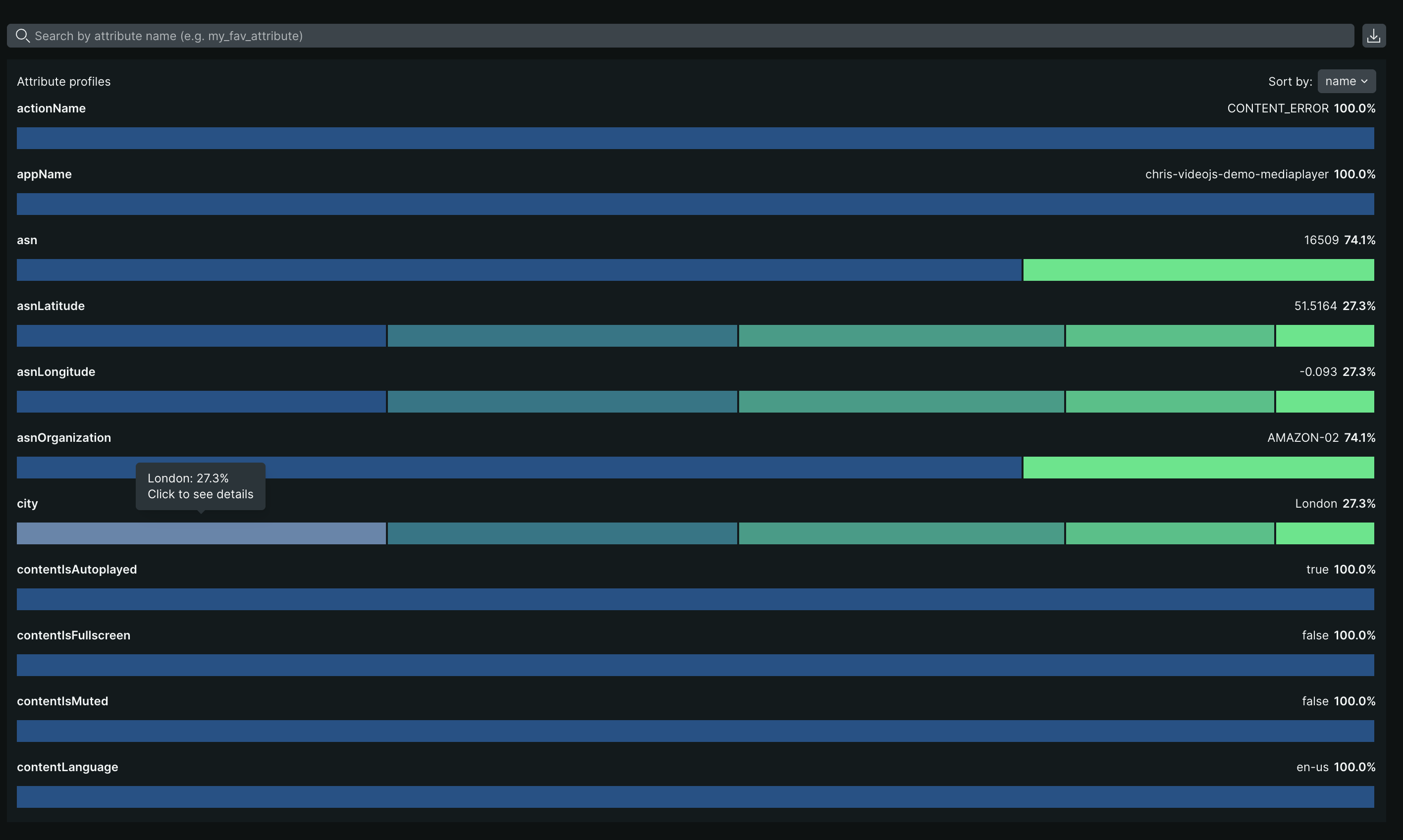 Error profile A screenshot depicting the error profile for streaming media