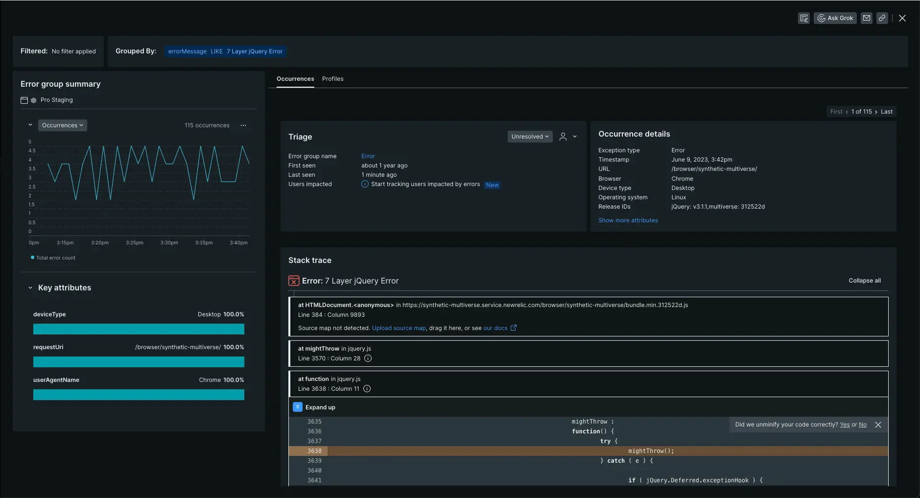 A screenshot depicting the browser group errors detail view. 