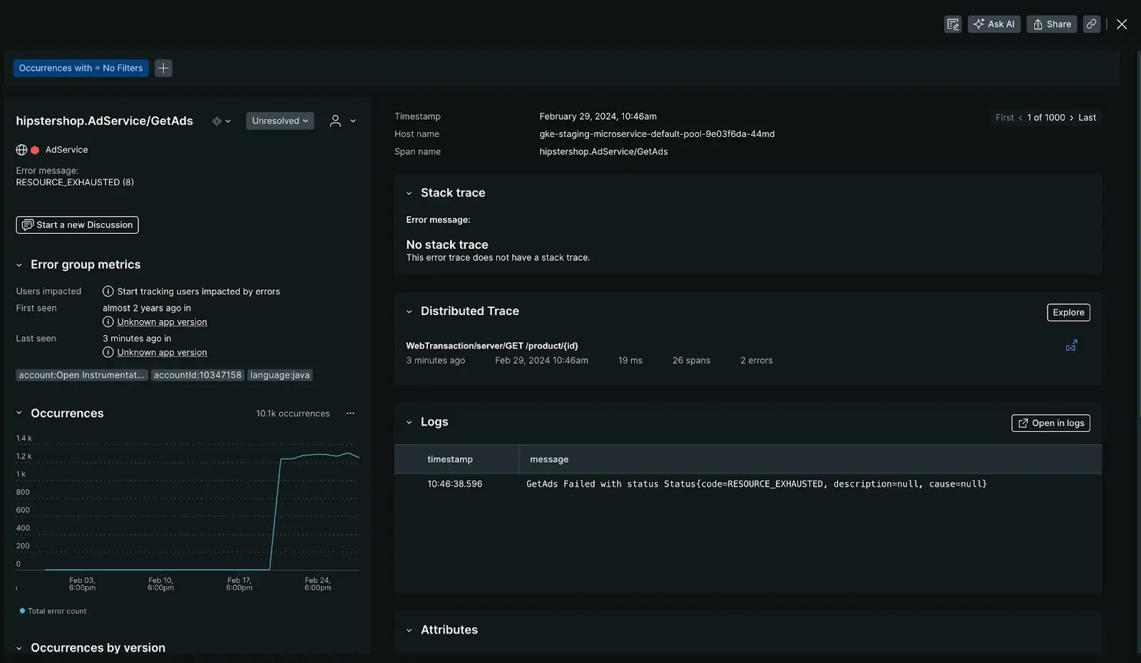 A screenshot showing the triage section of errors inbox for opentelemetry