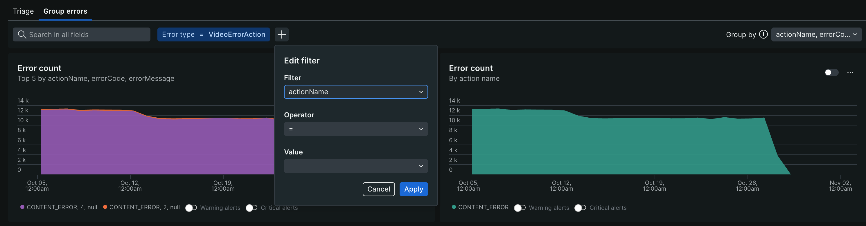Error inbox A screenshot depicting the error inbox for streaming media
