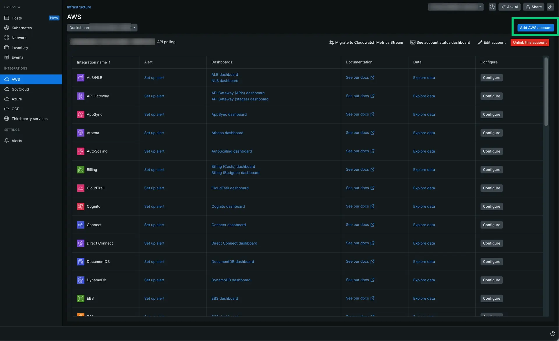 Add AWS account to New Relic