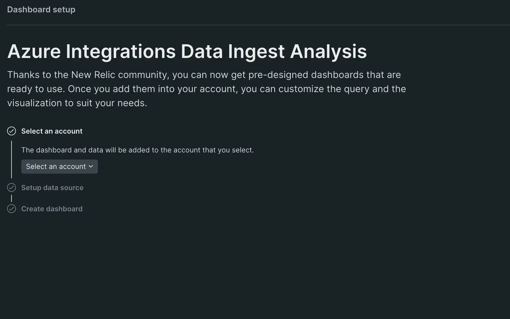 An image displaying New Relic's dashboard guided install