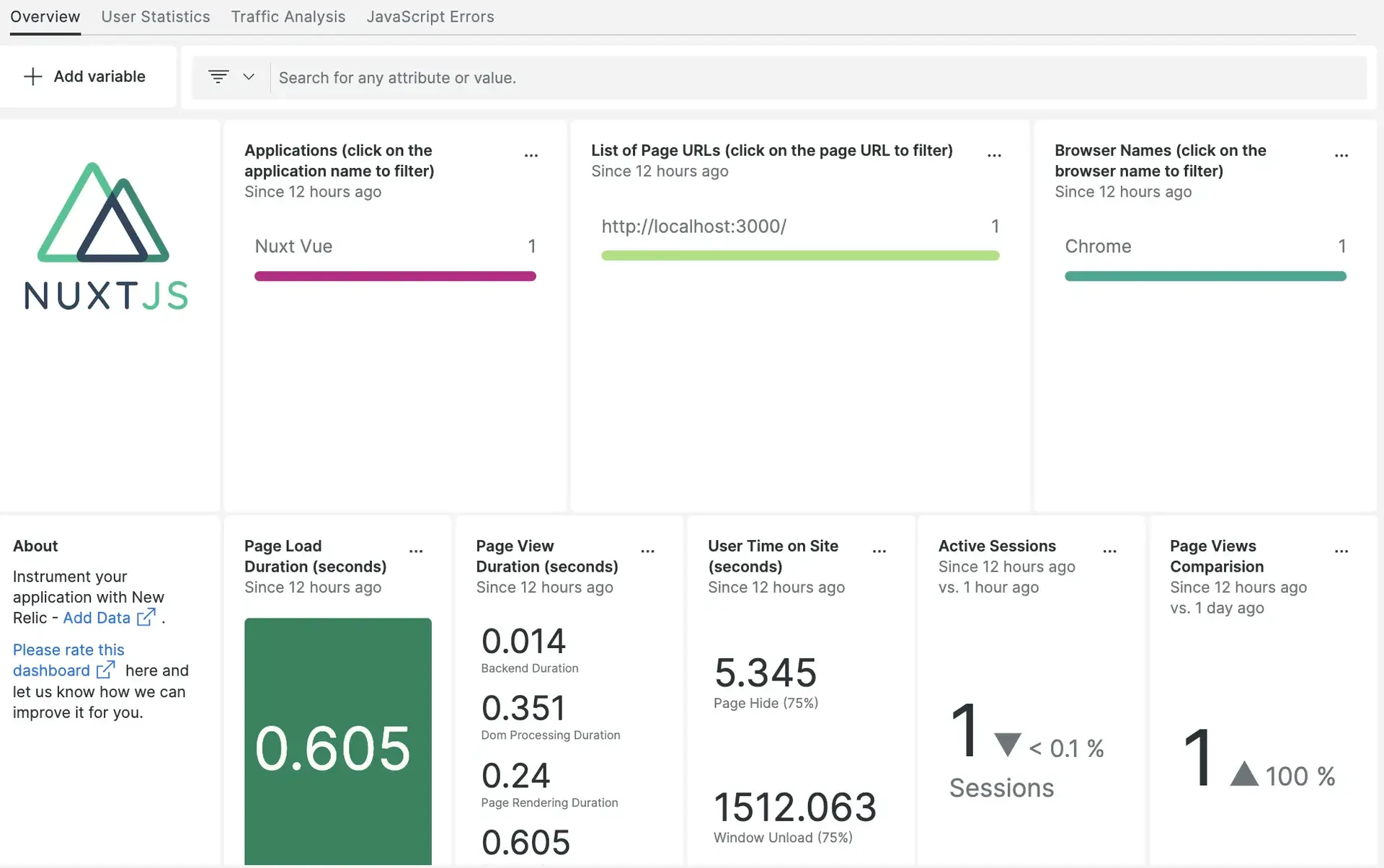 A screenshot of a Nuxt.js dashboard