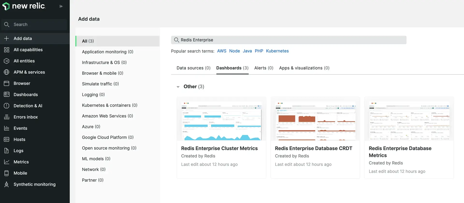 A screenshot of the Redis Enterprise dashboards.